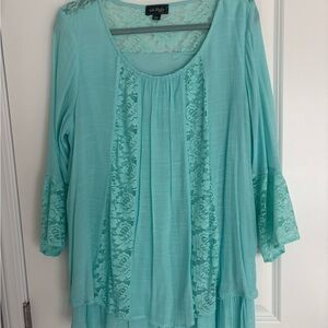 Women's Turquoise Lace Blouse